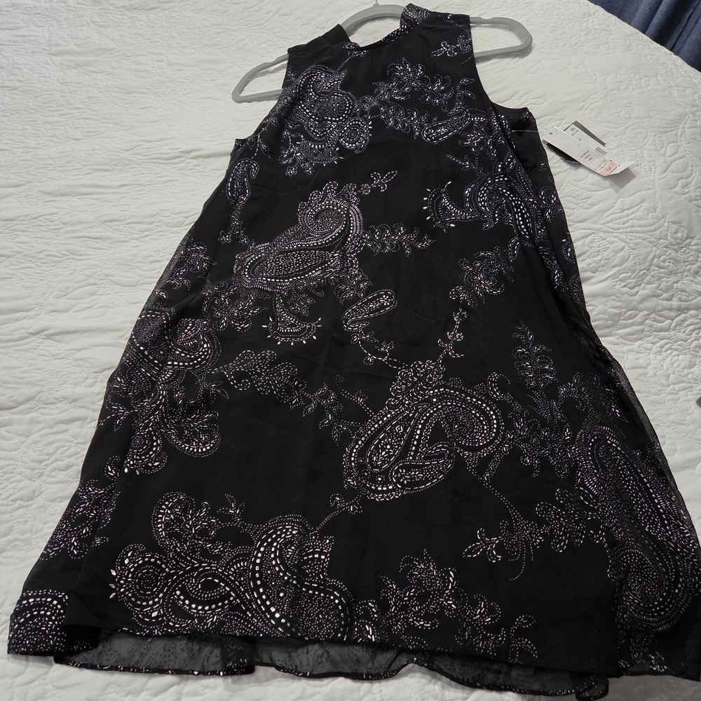 NWT Signature by Robbie Bee Black‎ Silver Paisley Sheath Dress Size 10P
